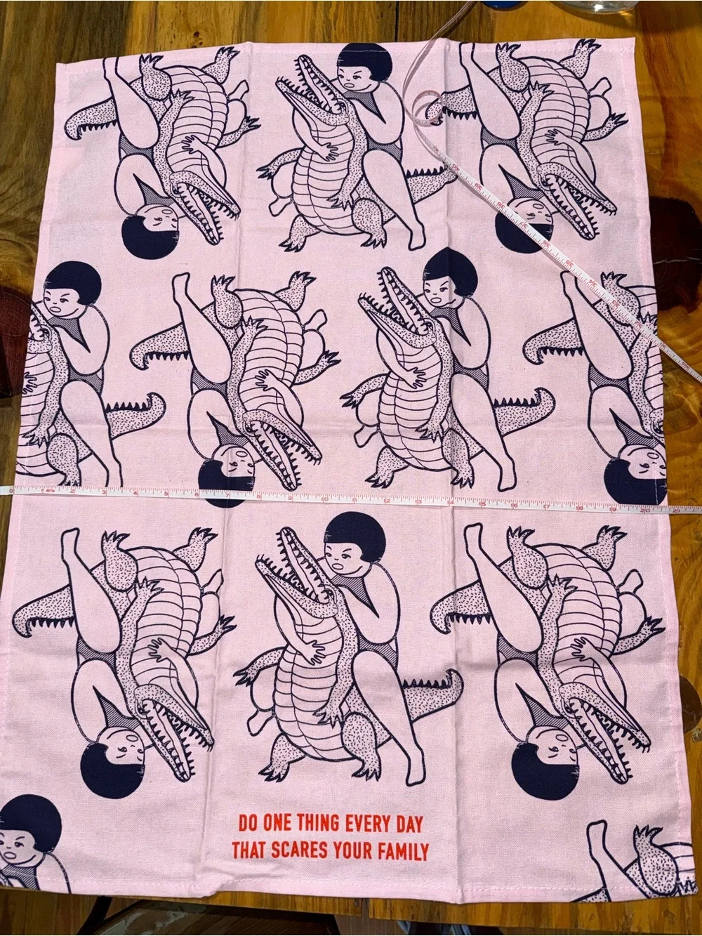 Blue Q Pink Tea Towel with Playful Black Illustration